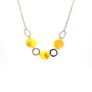 1946 Gold Tone Necklace Yellow Shell Disc Bib Statement 18in‎
